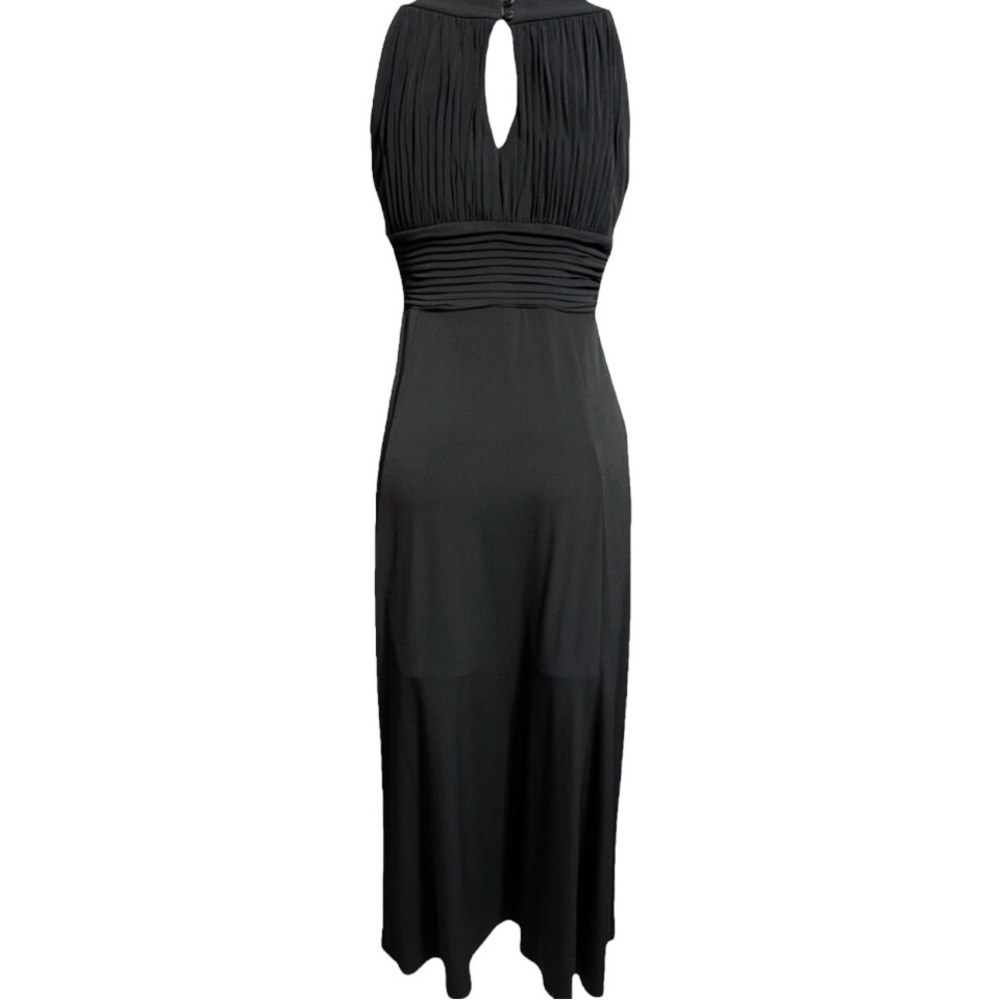 Sangria Black Halter Maxi Sleeveless Ruched Pleated Ankle Length Dress Gown - Picture 5 of 9